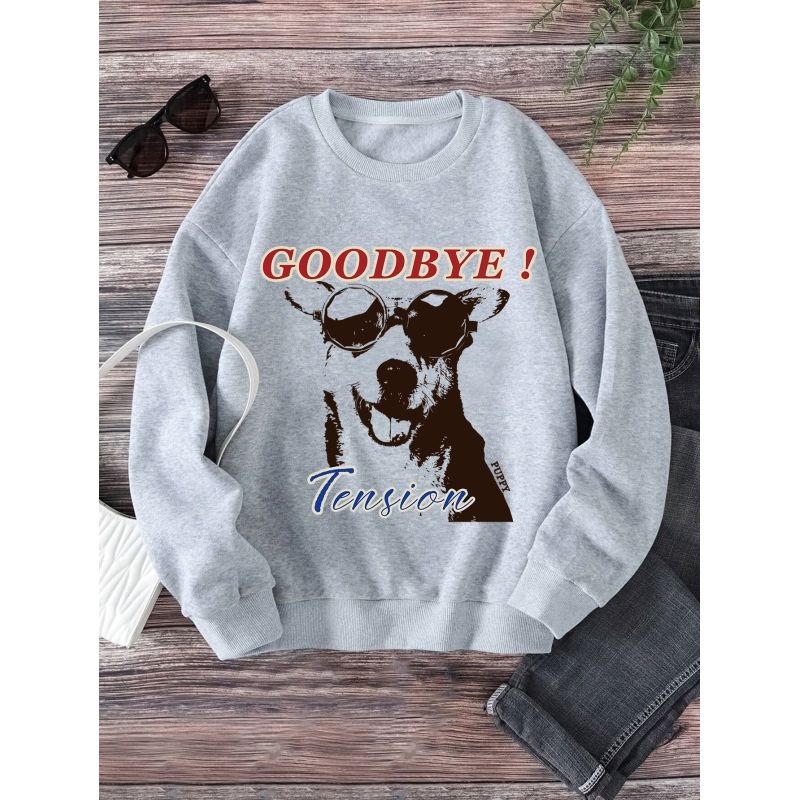 MOSS ROSE - Sudadera de cuello redondo animal print para mujer gris claro