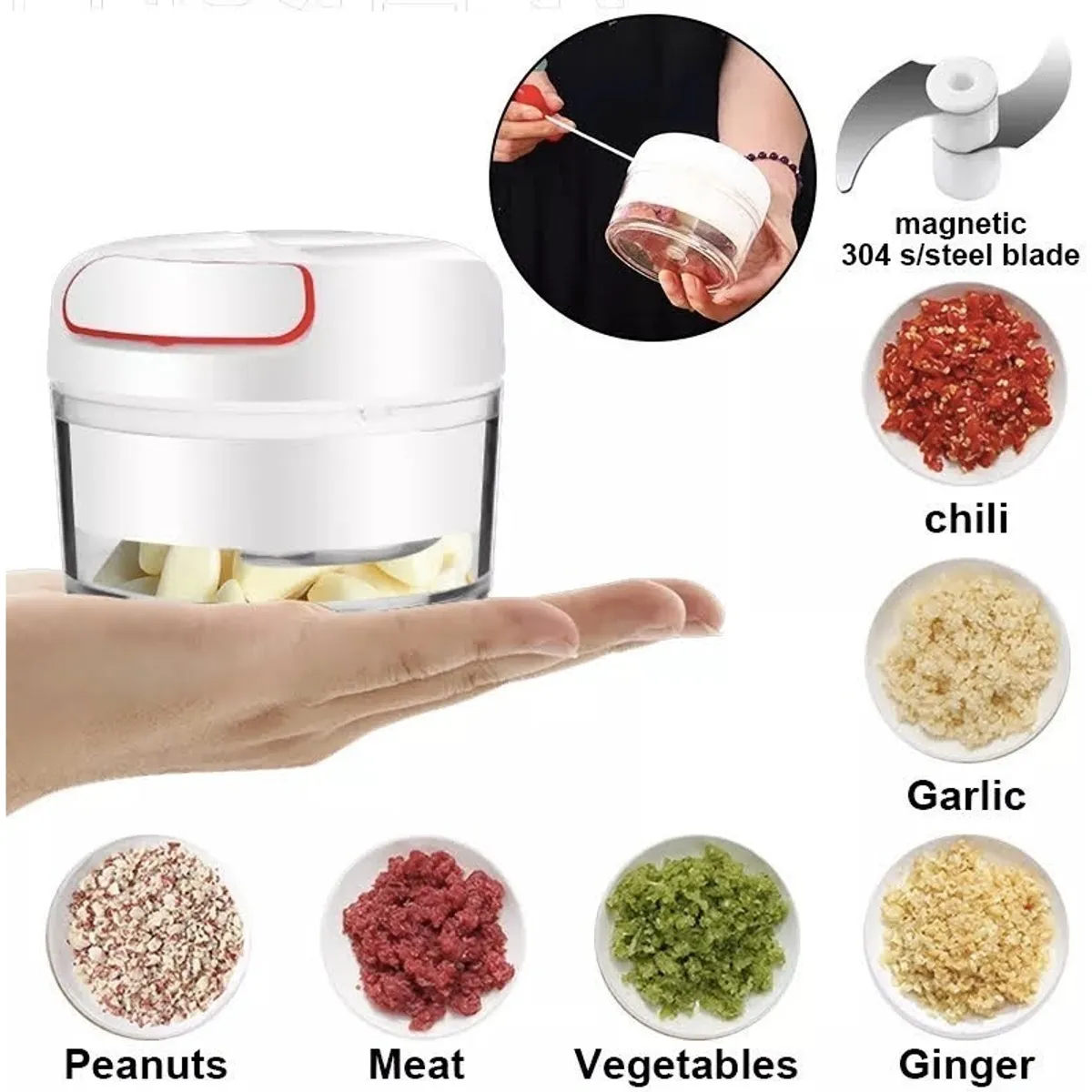 GENERICO - Mini Picador Triturador Manual para Ajo Cebolla y Verduras.