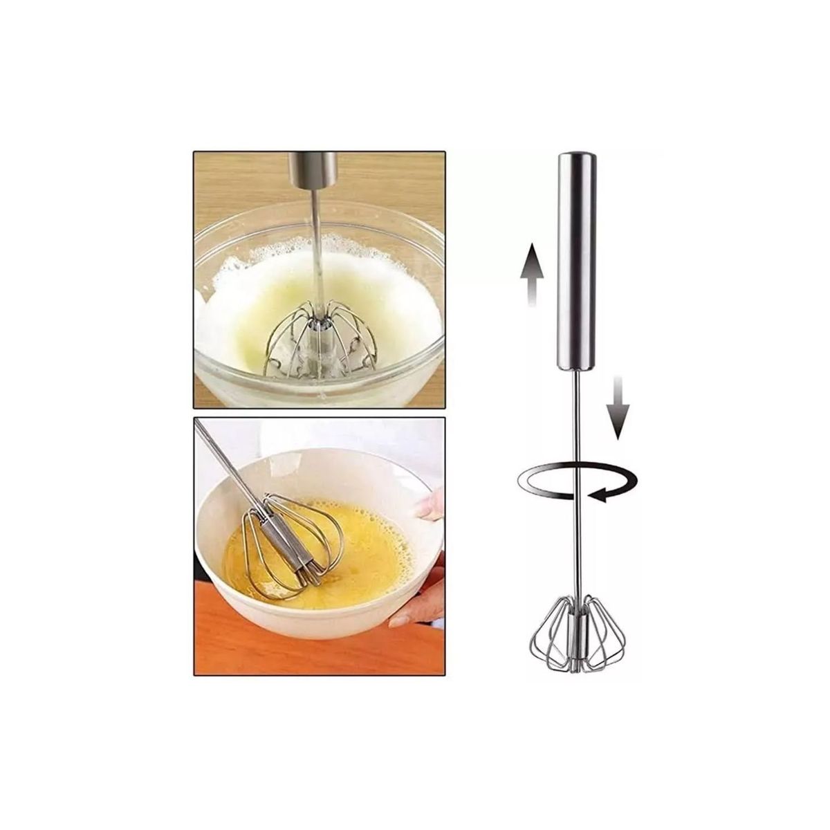 GENERICO - Batidor Huevos Manual Retractil Espumador Cocina Acero Inox.