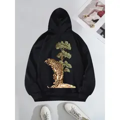 MOSS ROSE - Sudadera con capucha animal print para mujer negro