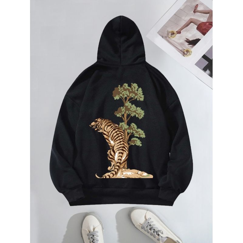 MOSS ROSE - Sudadera con capucha animal print para mujer negro