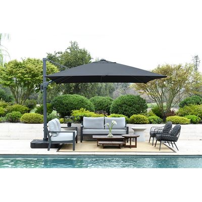 Imagen 2 del producto Quitasol Mega XXL SunLife 3,5 x 3,5 m con base, mástil grafito, tela negra