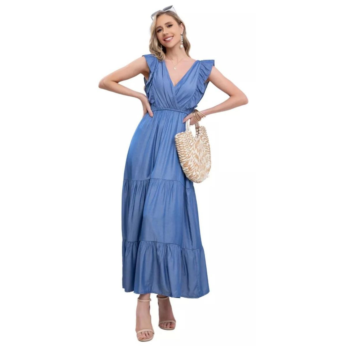 LIKE SHOP - Vestido Largo Primavera Mujer Liso Tipo Jeans 285