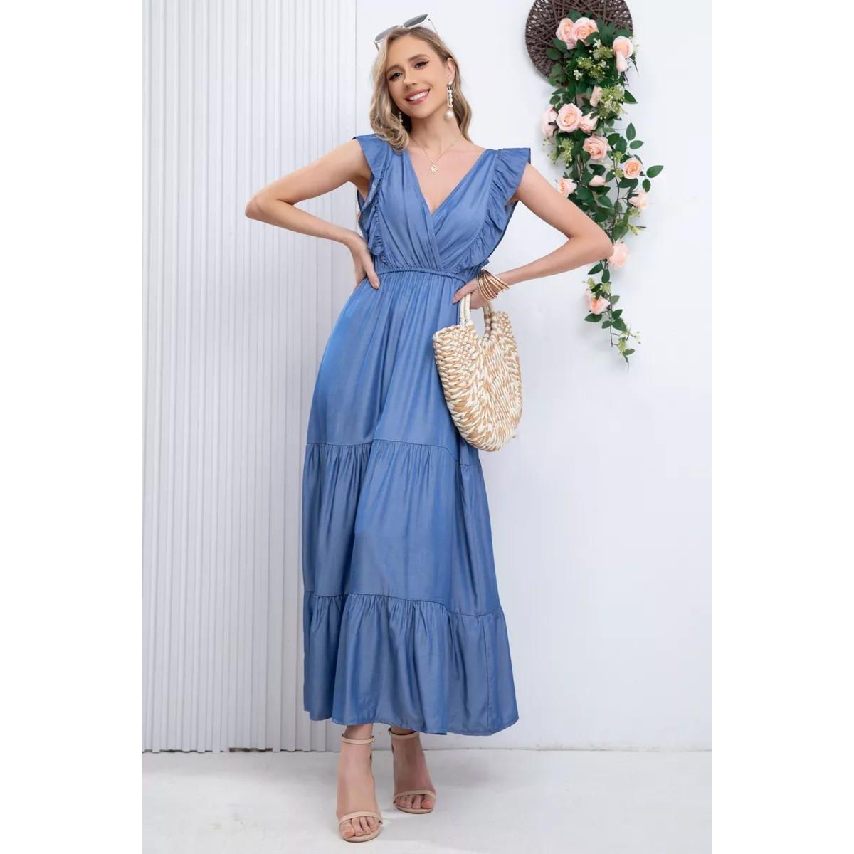 LIKE SHOP - Vestido Largo Primavera Mujer Liso Tipo Jeans 285