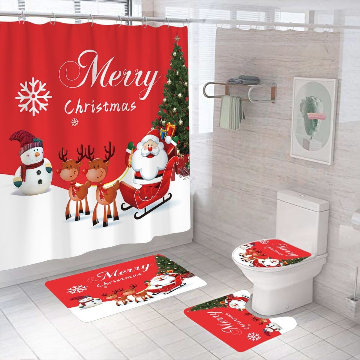 GENERICO - Set De Baño 4 Piezas Navideño