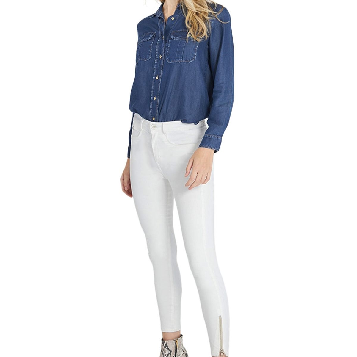 AMALIA JEANS - Jeans Mujer Tiro Alto Pitillo 4102 Blanco Amalia Jeans
