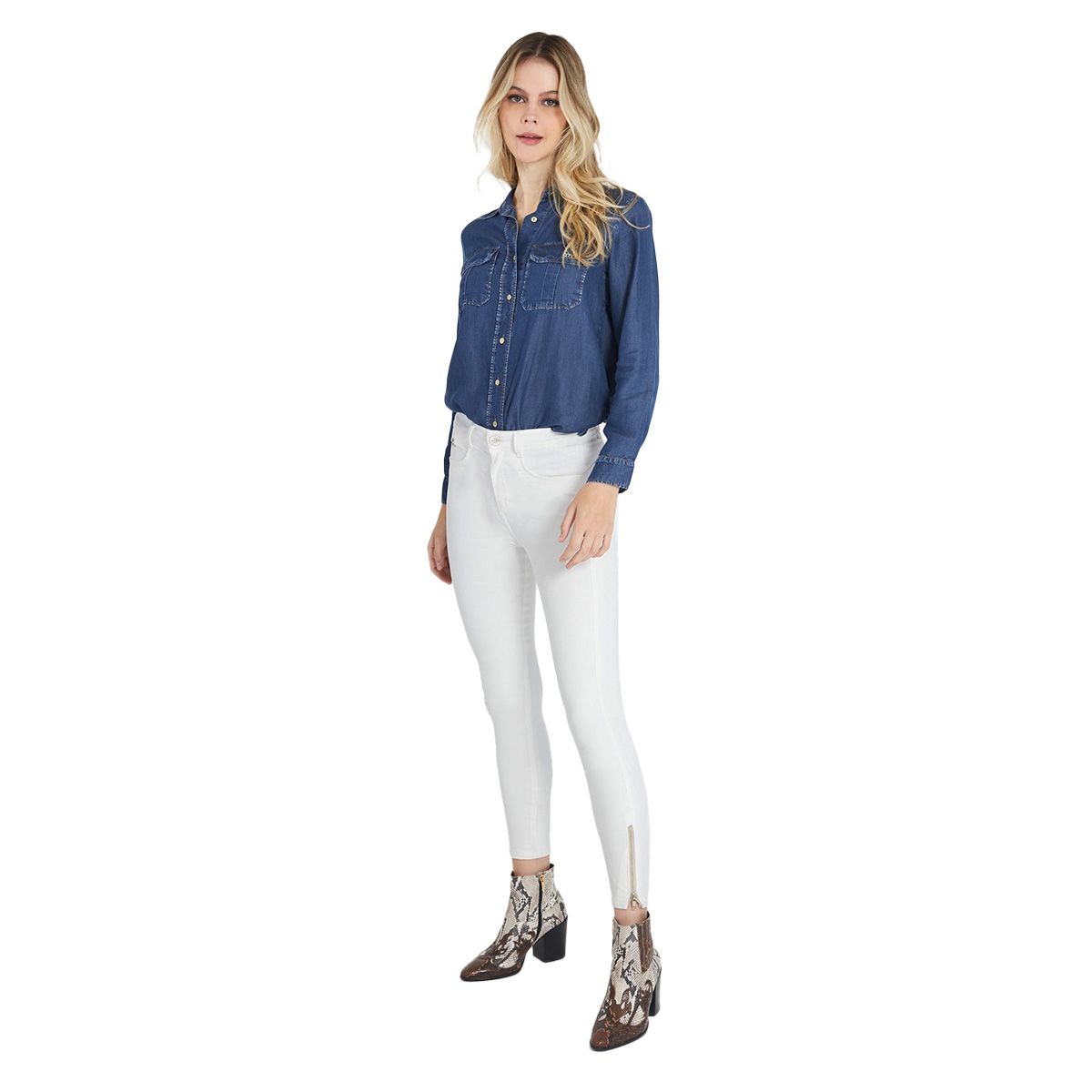 AMALIA JEANS - Jeans Mujer Tiro Alto Pitillo 4102 Blanco Amalia Jeans