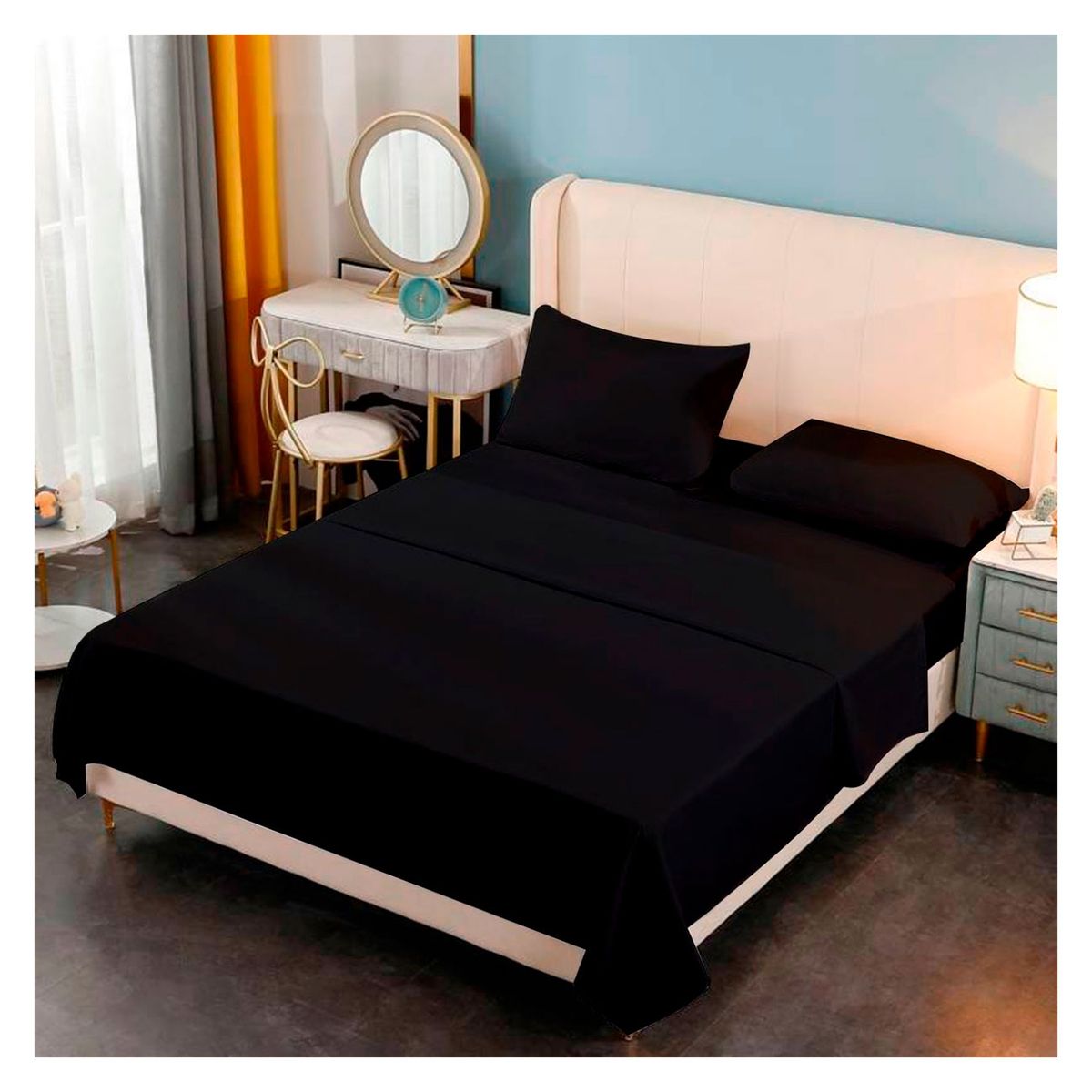 GENERICO - Sabana Premium Algodon 188 Hilos 2.5 Plazas Negra