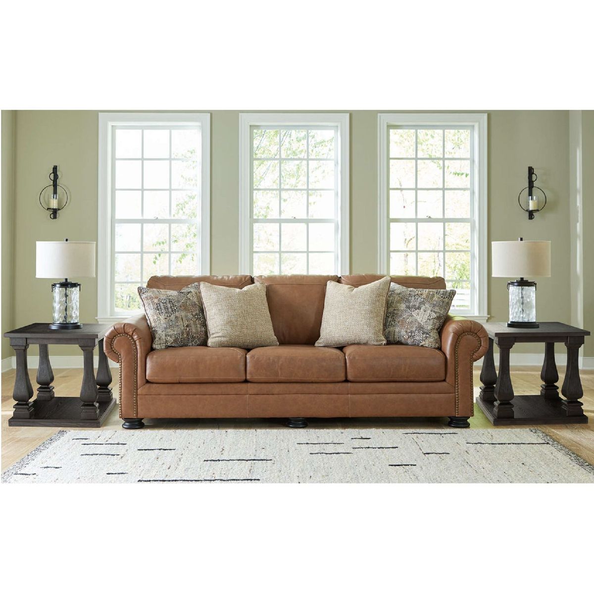 ASHLEY - Sofá cuero 3 cuerpos Carianna caramel