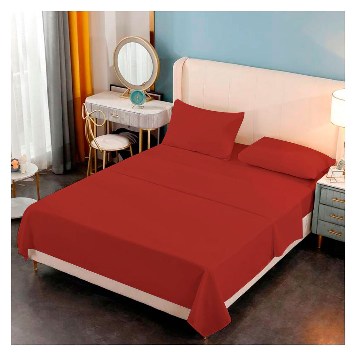 GENERICO - Sabana Premium Algodon 188 Hilos 2.5 Plazas Burdeo