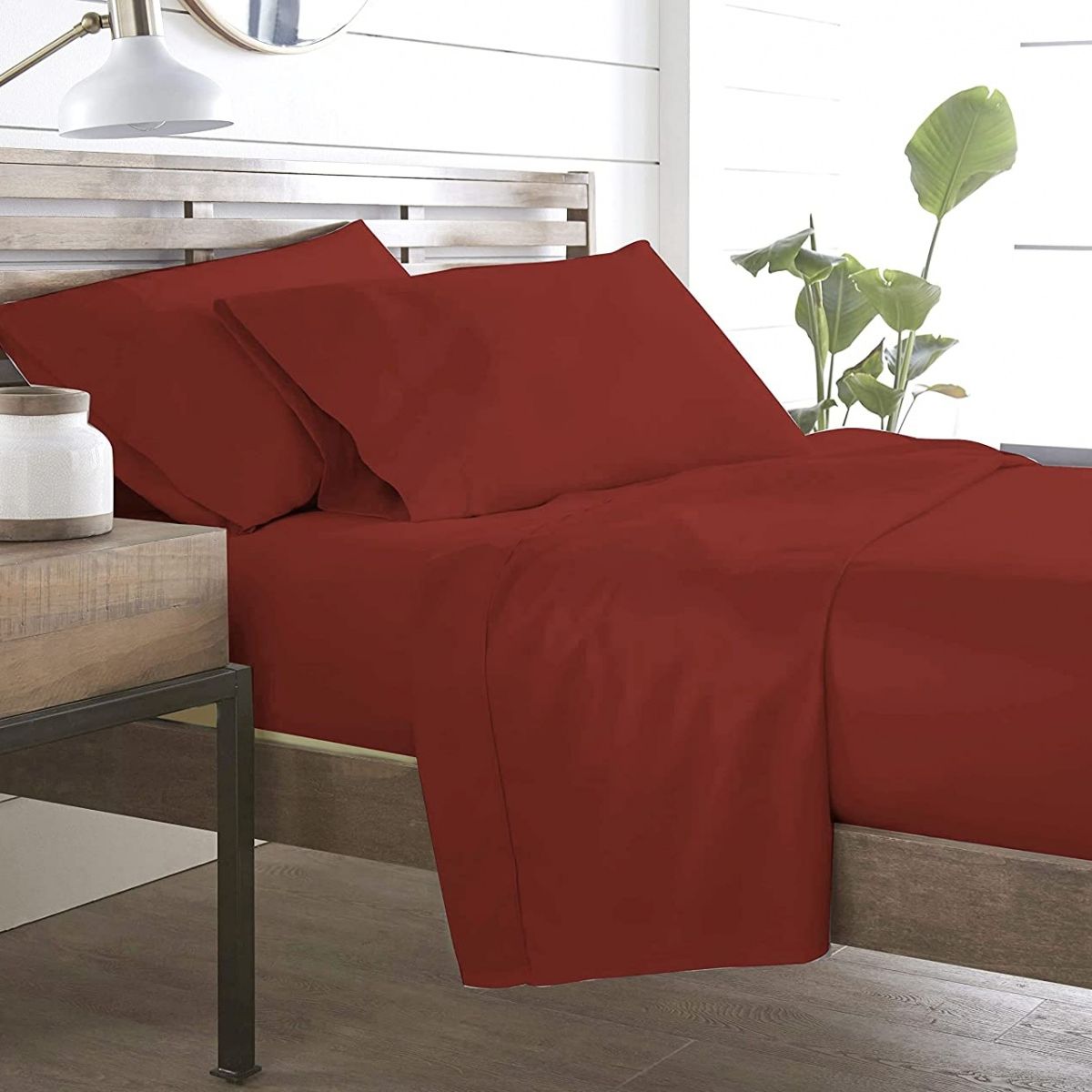 GENERICO - Sabana Premium Algodon 188 Hilos 2.5 Plazas Burdeo