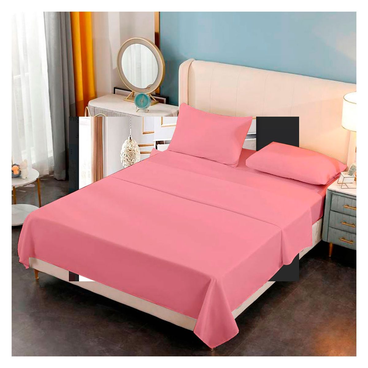 GENERICO - Sabana Premium Algodon 188 Hilos 2.5 Plazas Rosada