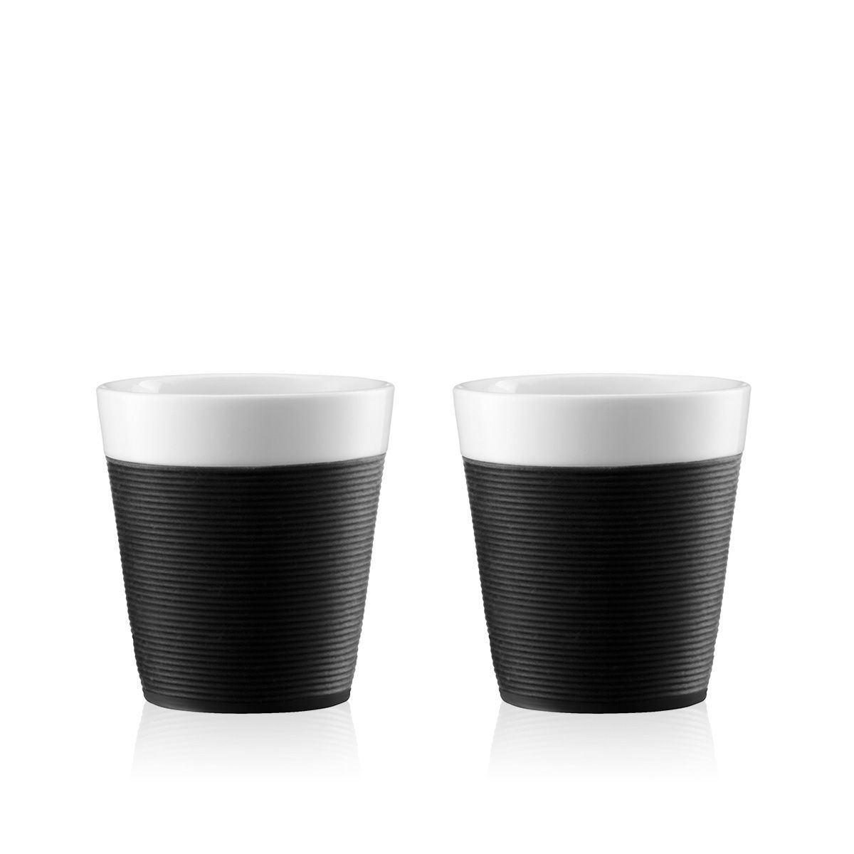 BODUM - Set de 2 vasos Bodum de Porcelana 170 ml con Banda de Silicona Antideslizante