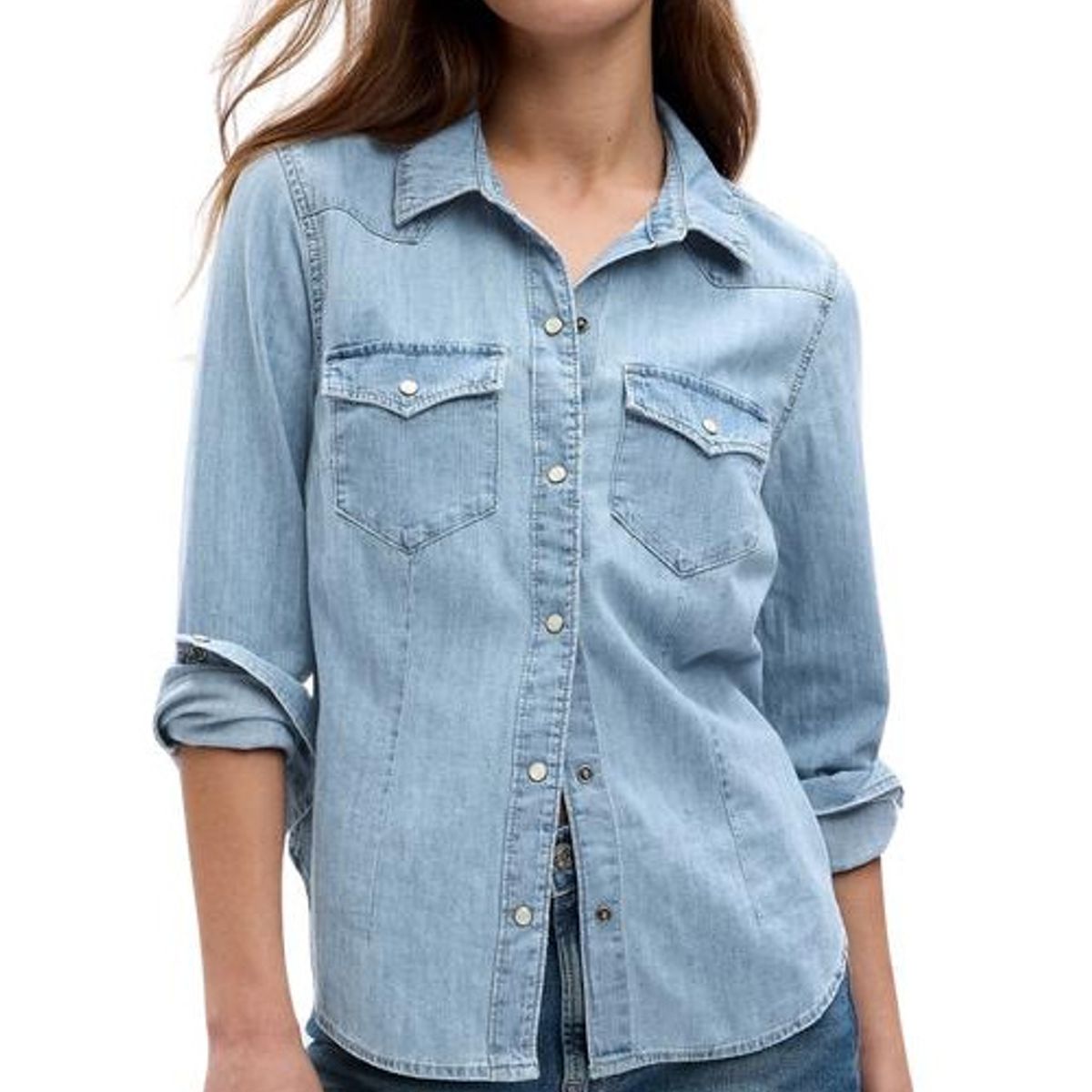 GAP - Blusa Denim Con Washwell Manga Larga Azul GAP