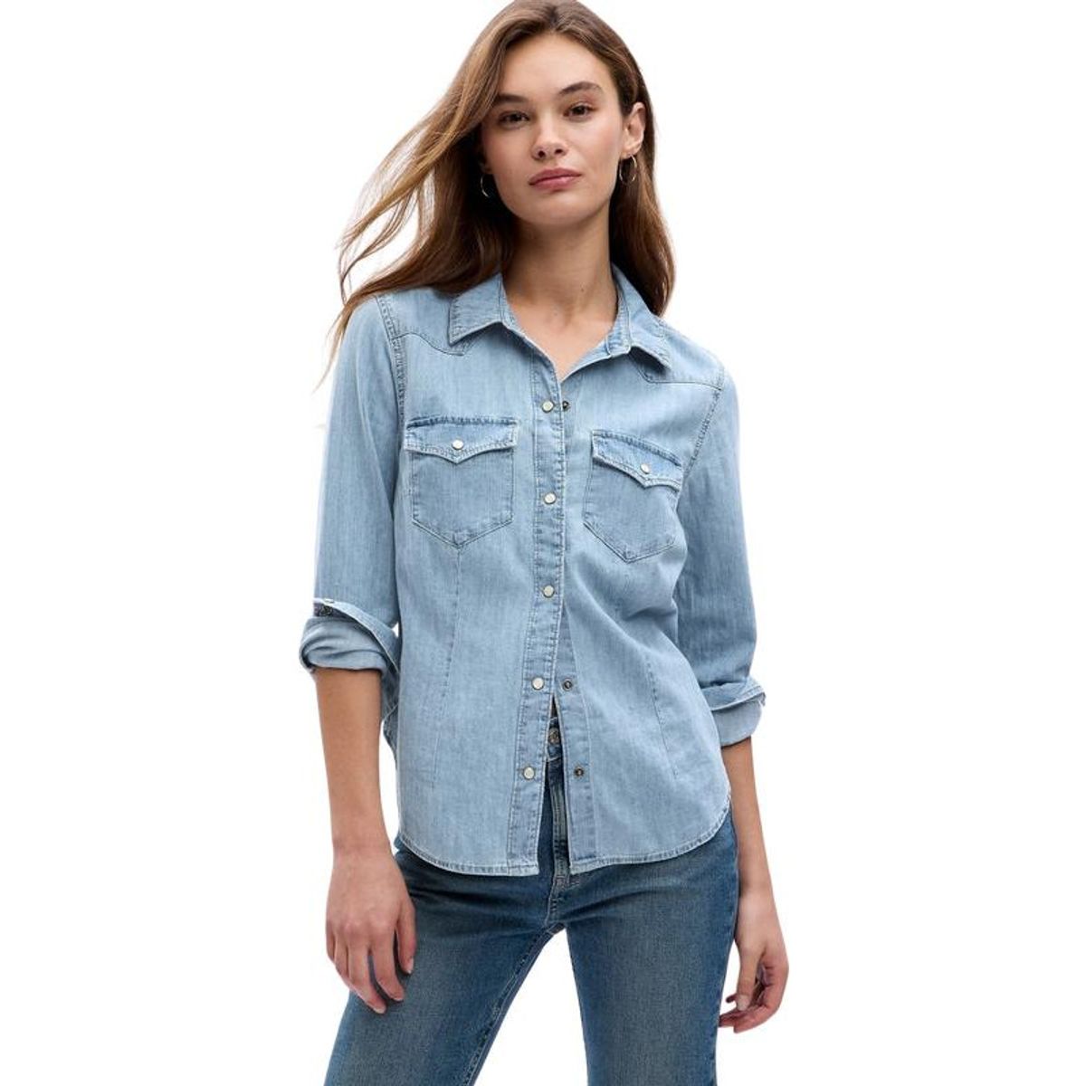 GAP - Blusa Denim Con Washwell Manga Larga Azul GAP