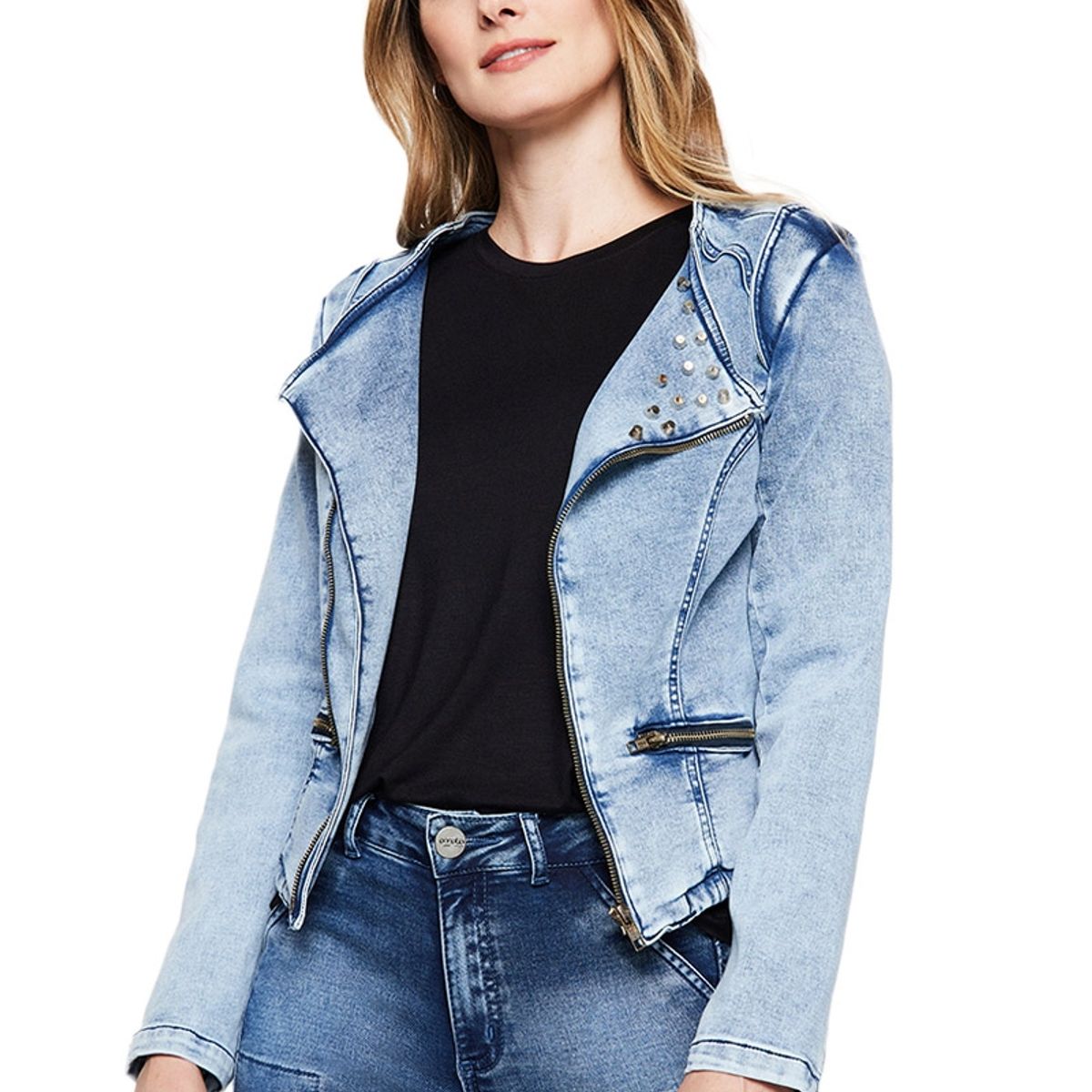 AMALIA JEANS - Chaqueta Mujer Biker 4124 Celeste Amalia Jeans