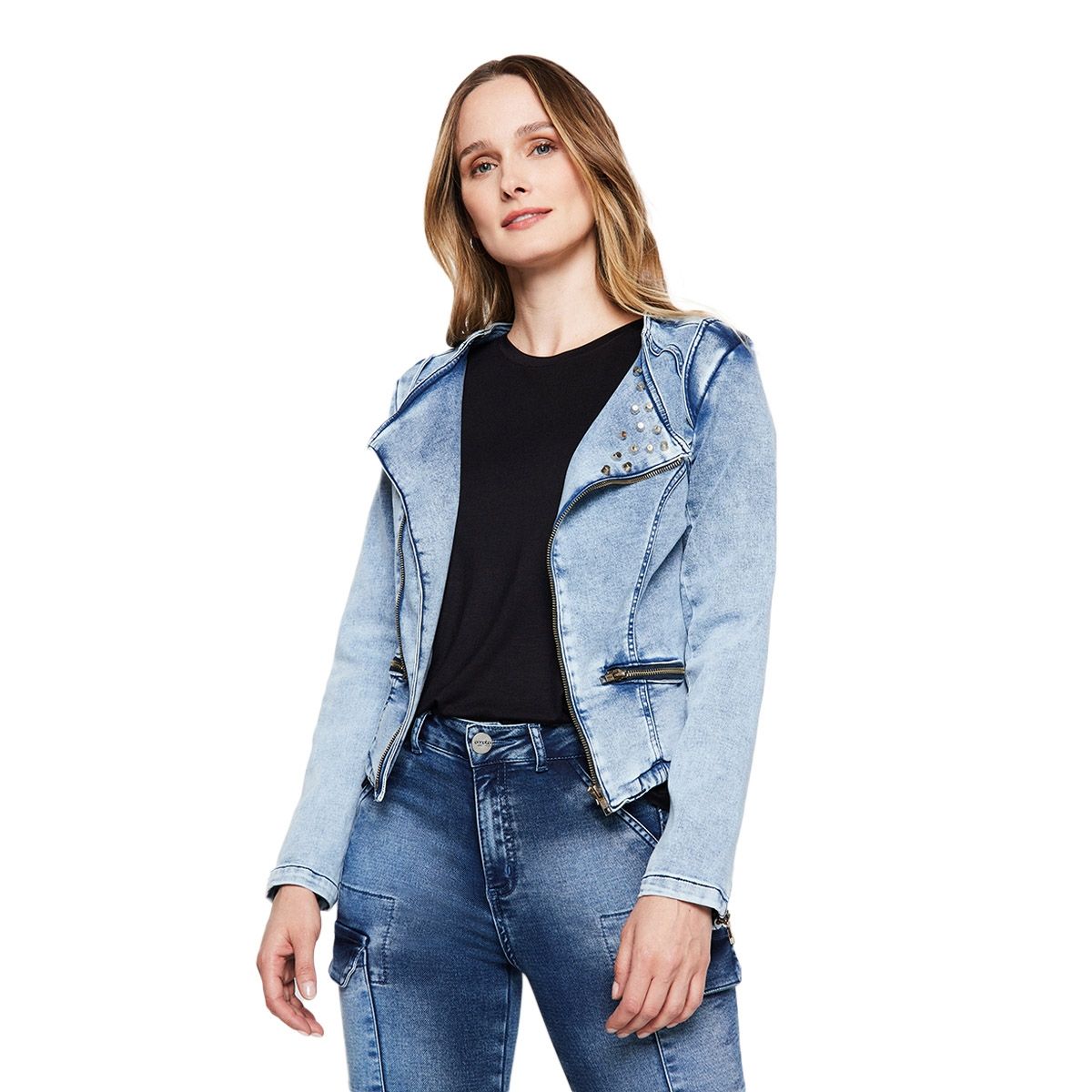 AMALIA JEANS - Chaqueta Mujer Biker 4124 Celeste Amalia Jeans