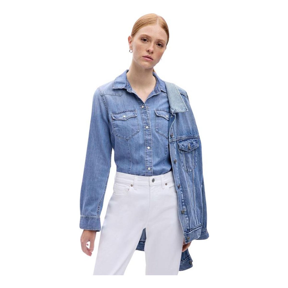 GAP - Blusa Denim Manga Larga Celeste GAP