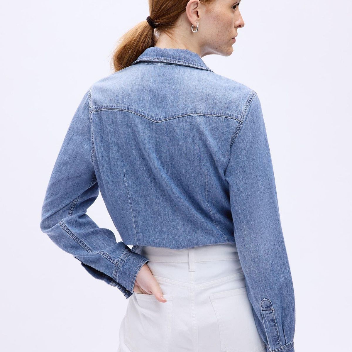 GAP - Blusa Denim Manga Larga Celeste GAP