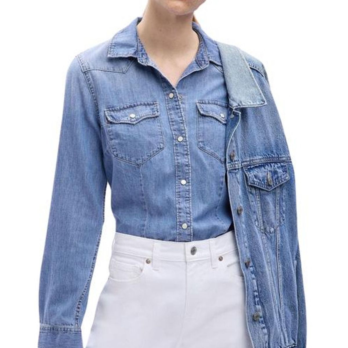 GAP - Blusa Denim Manga Larga Celeste GAP