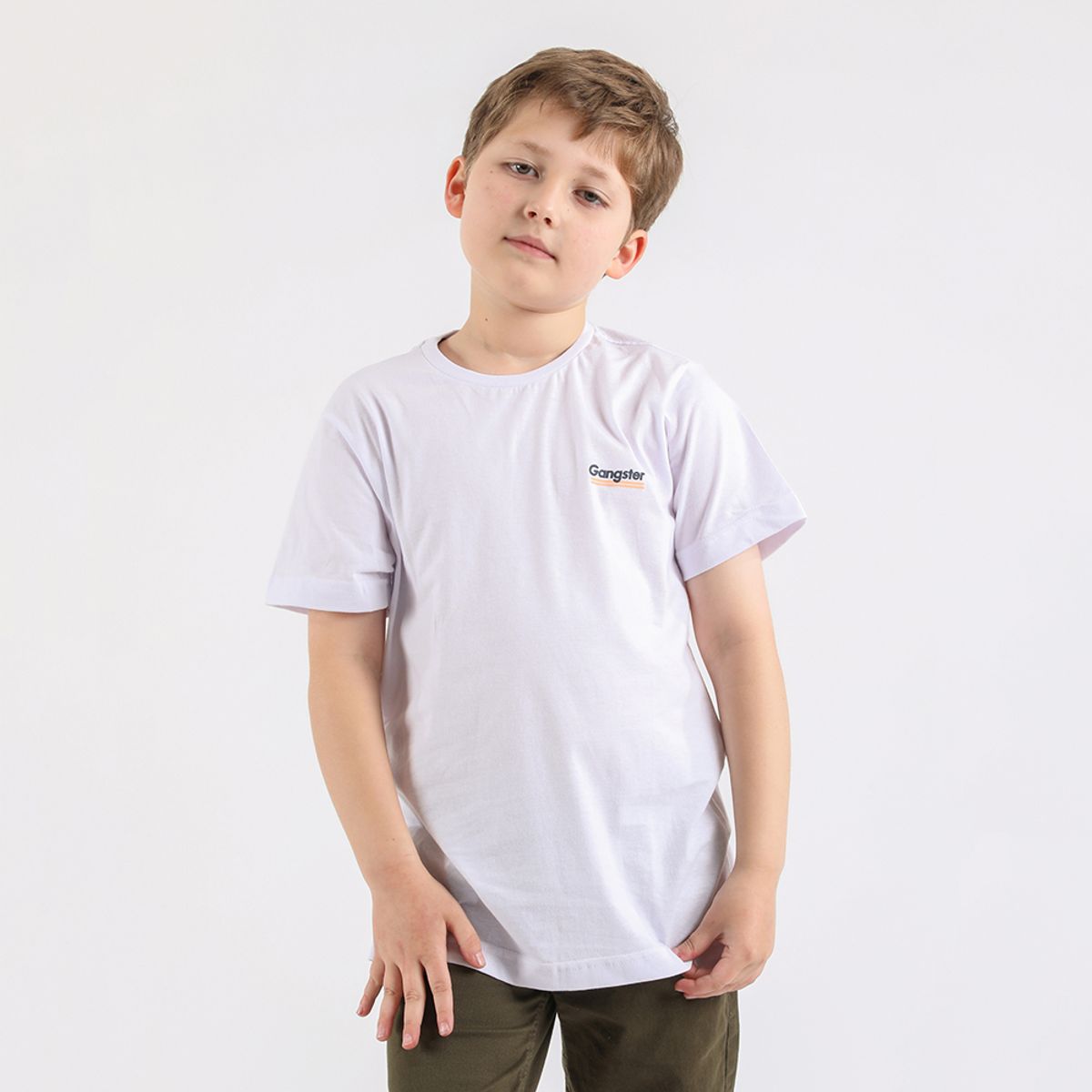 GANGSTER - Niño Polera Mc Básica Square Blanco Gangster