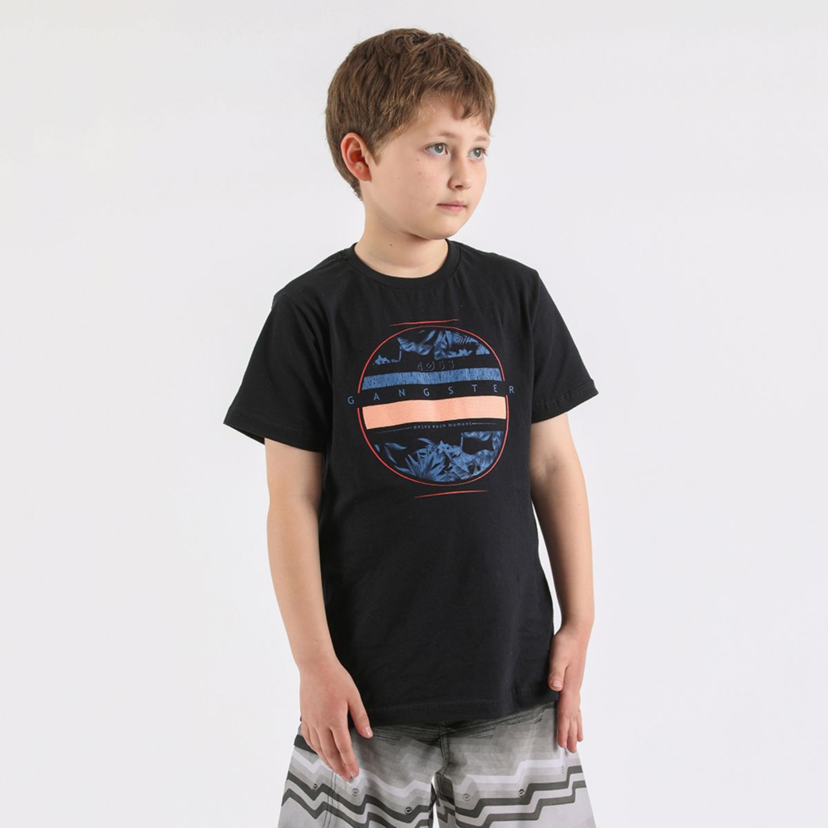 GANGSTER - Niño Polera Mc Básica Iron Negro Gangster