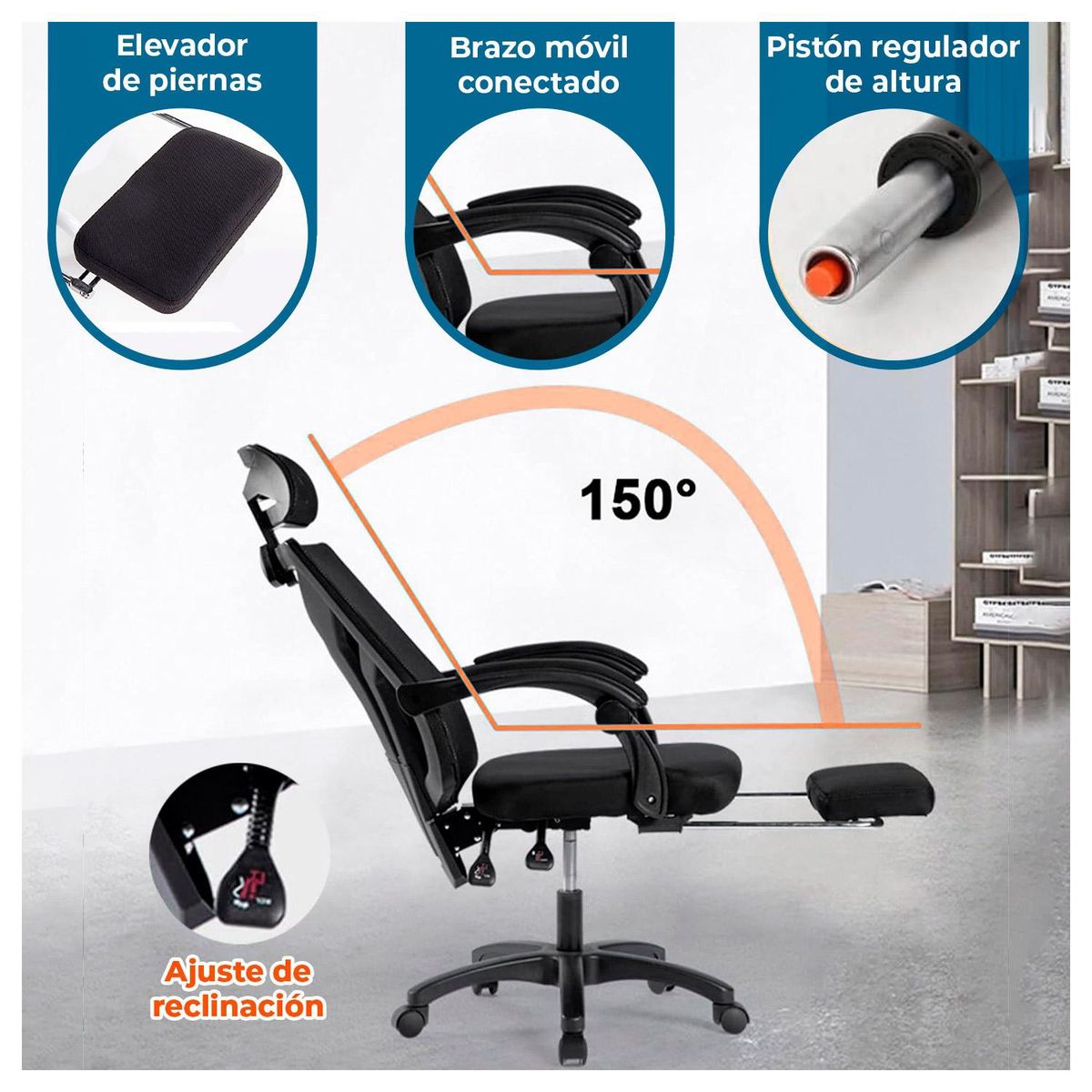 GLOBAL LATIN GROUP - Silla de oficina Ergonómica reclinable con respaldo alto