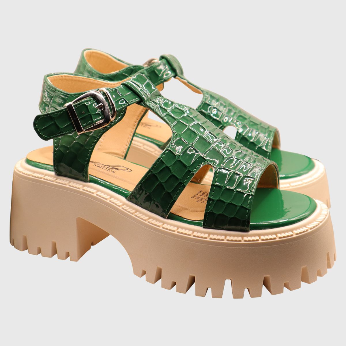 DINASTELLA - Sandalias de Mujer con Plataforma Hebilla de Charol Verde Danicolle