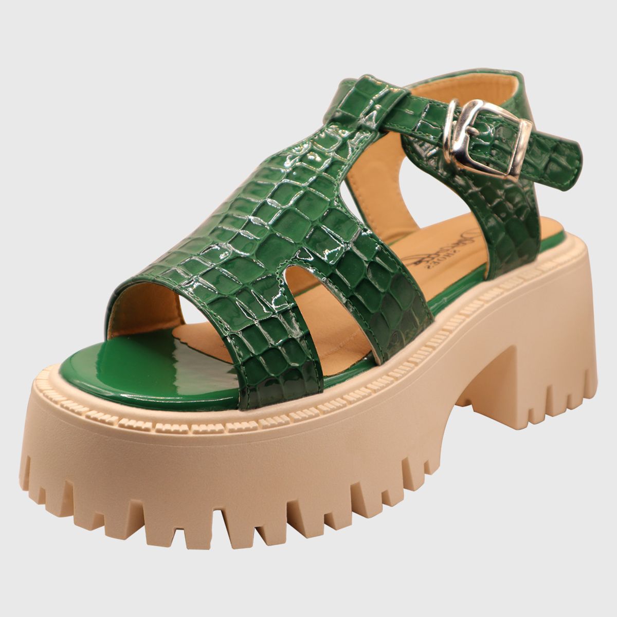 DINASTELLA - Sandalias de Mujer con Plataforma Hebilla de Charol Verde Danicolle