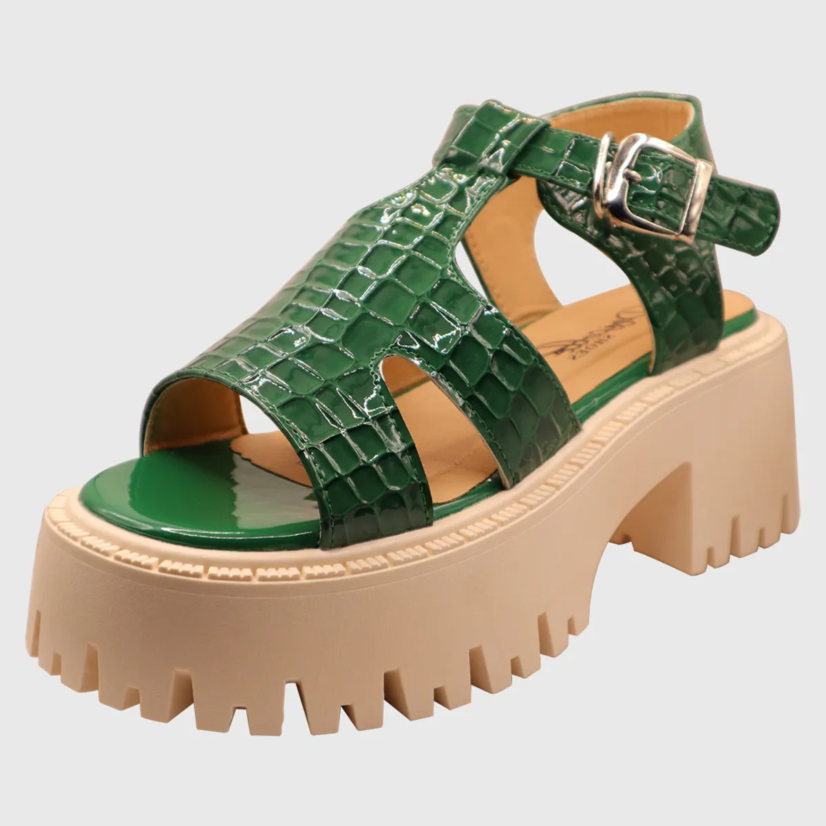 DINASTELLA - Sandalias de Mujer con Plataforma Hebilla de Charol Verde Danicolle