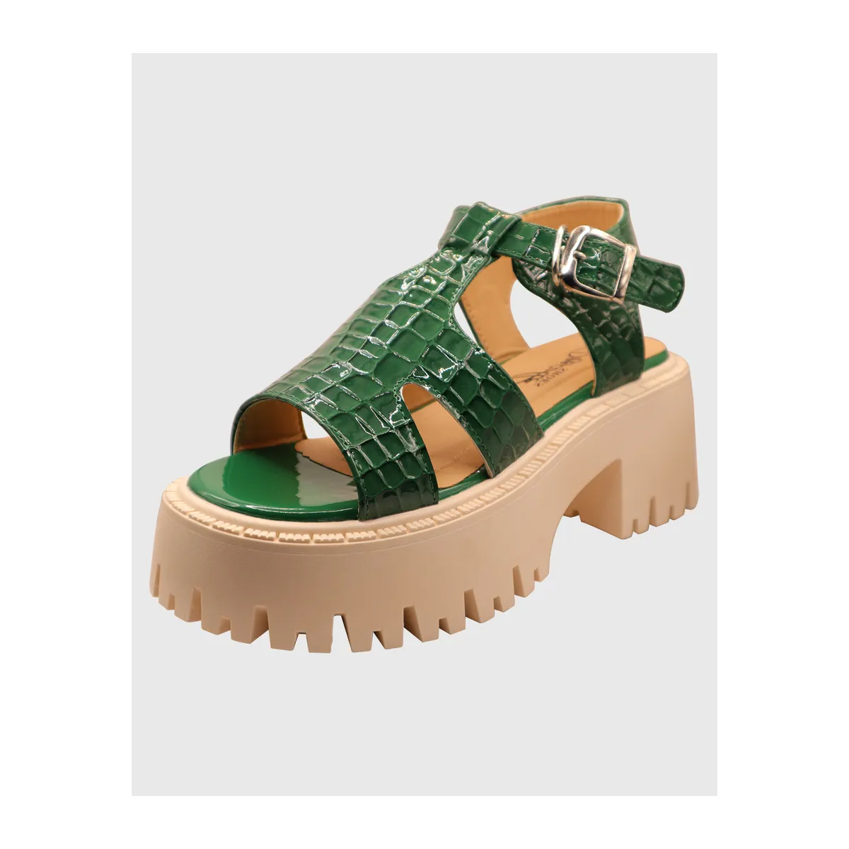 DINASTELLA - Sandalias de Mujer con Plataforma Hebilla de Charol Verde Danicolle