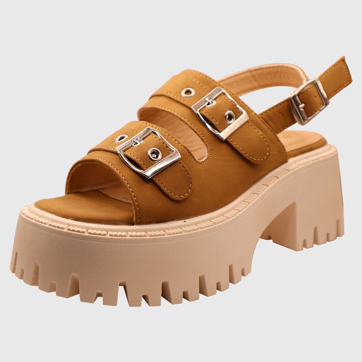 DINASTELLA - Sandalias de Mujer con Plataforma Triple Hebilla Cafe Danicolle