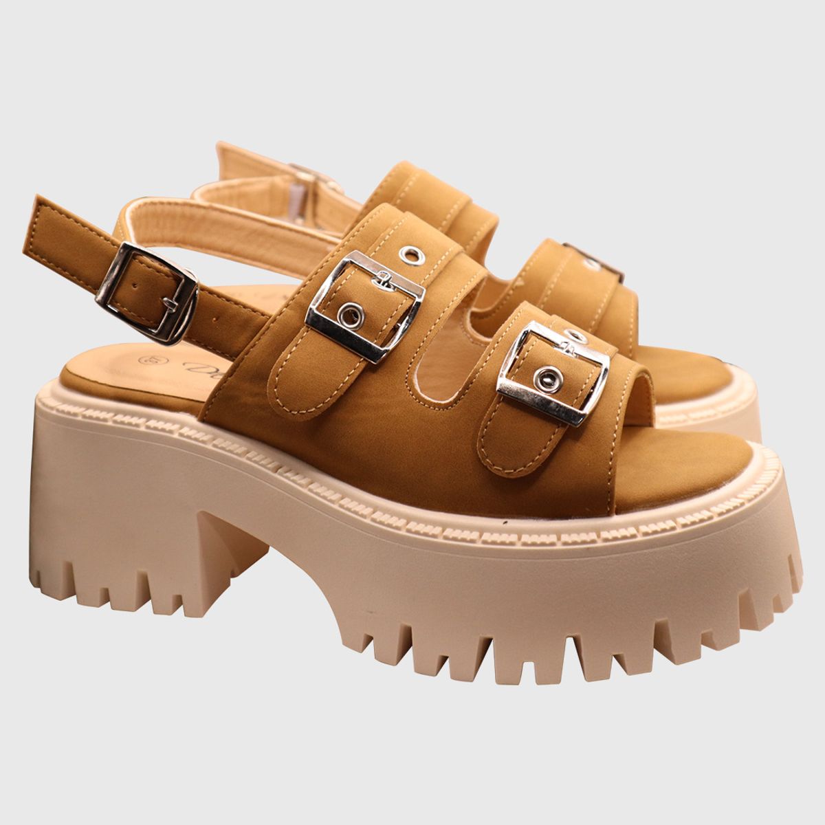 DINASTELLA - Sandalias de Mujer con Plataforma Triple Hebilla Cafe Danicolle