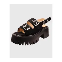 DINASTELLA - Sandalias de Mujer con Plataforma Triple Hebilla Negras Danicolle