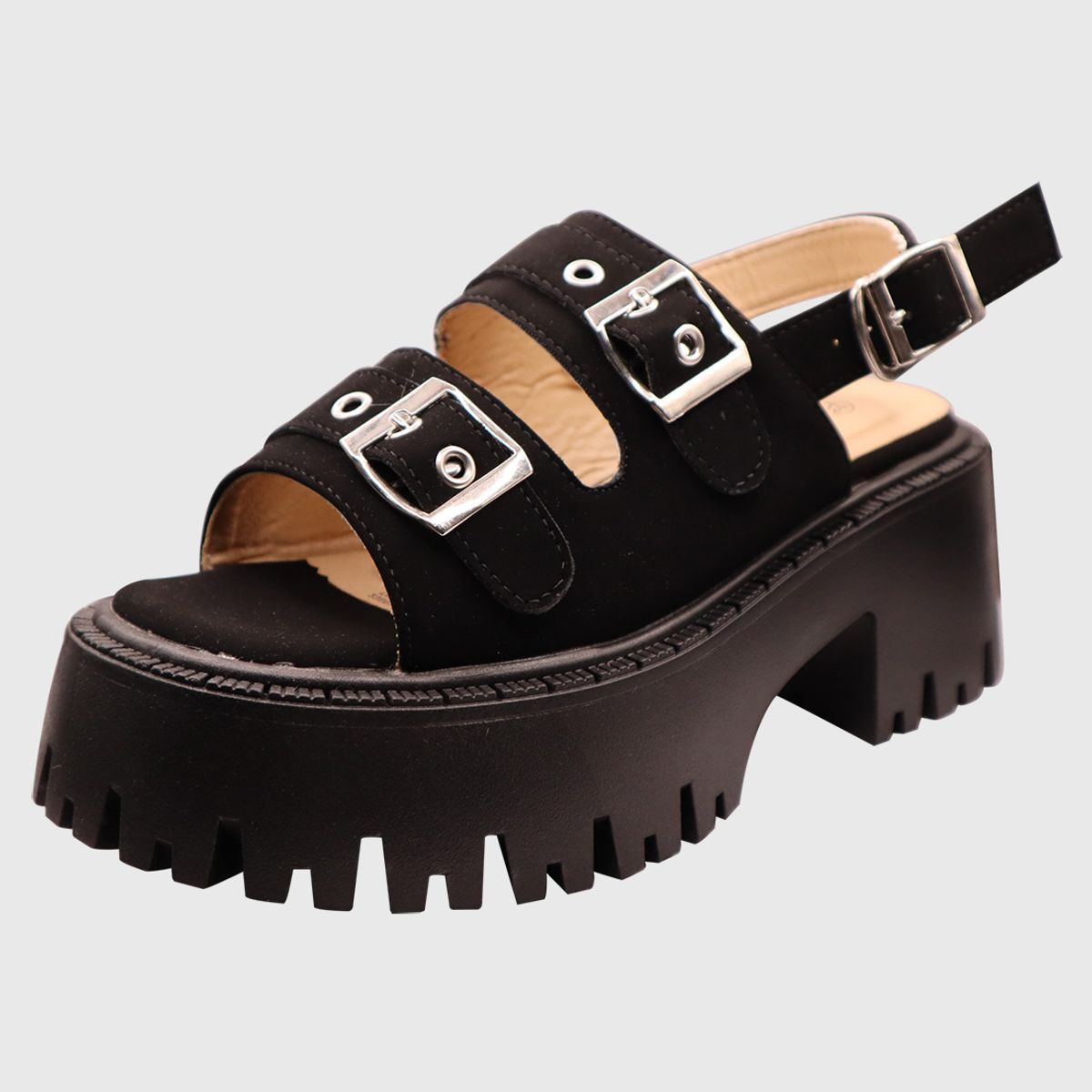 DINASTELLA - Sandalias de Mujer con Plataforma Triple Hebilla Negras Danicolle