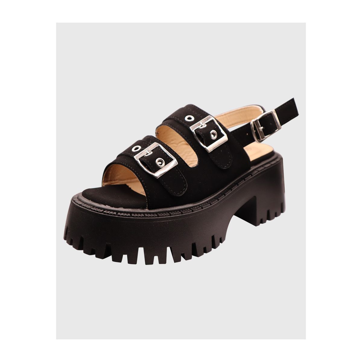 DINASTELLA - Sandalias de Mujer con Plataforma Triple Hebilla Negras Danicolle