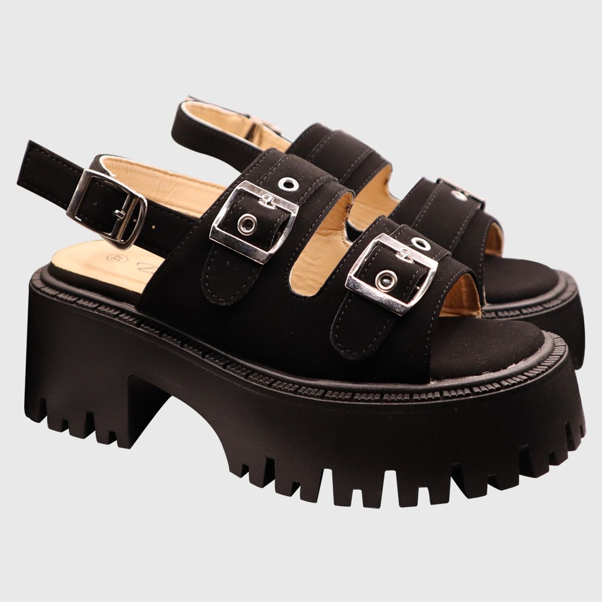DINASTELLA - Sandalias de Mujer con Plataforma Triple Hebilla Negras Danicolle