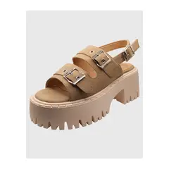 DINASTELLA - Sandalias de Mujer con Plataforma Triple Hebilla Beige Danicolle