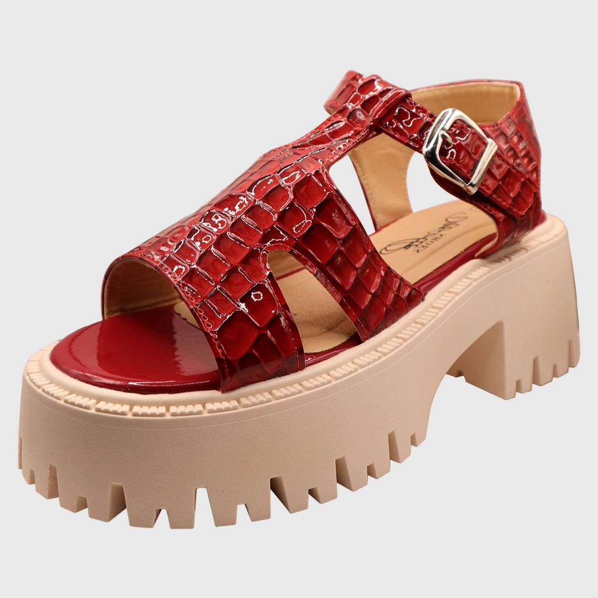 DINASTELLA - Sandalias de Mujer con Plataforma Hebilla de Charol Rojo Danicolle