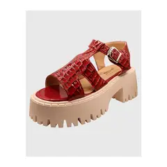 DINASTELLA - Sandalias de Mujer con Plataforma Hebilla de Charol Rojo Danicolle