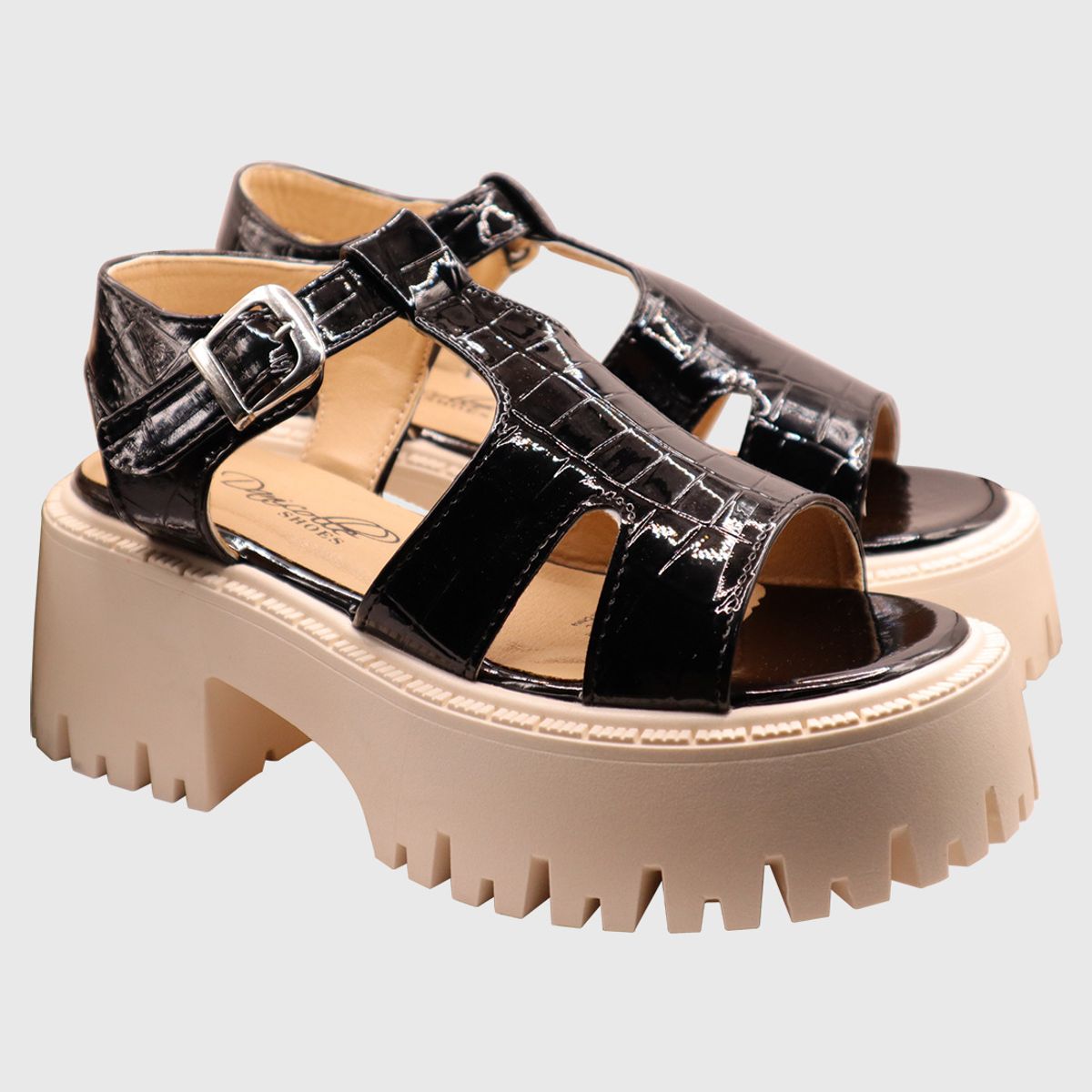 DINASTELLA - Sandalias de Mujer con Plataforma Hebilla de Charol NegroDanicolle