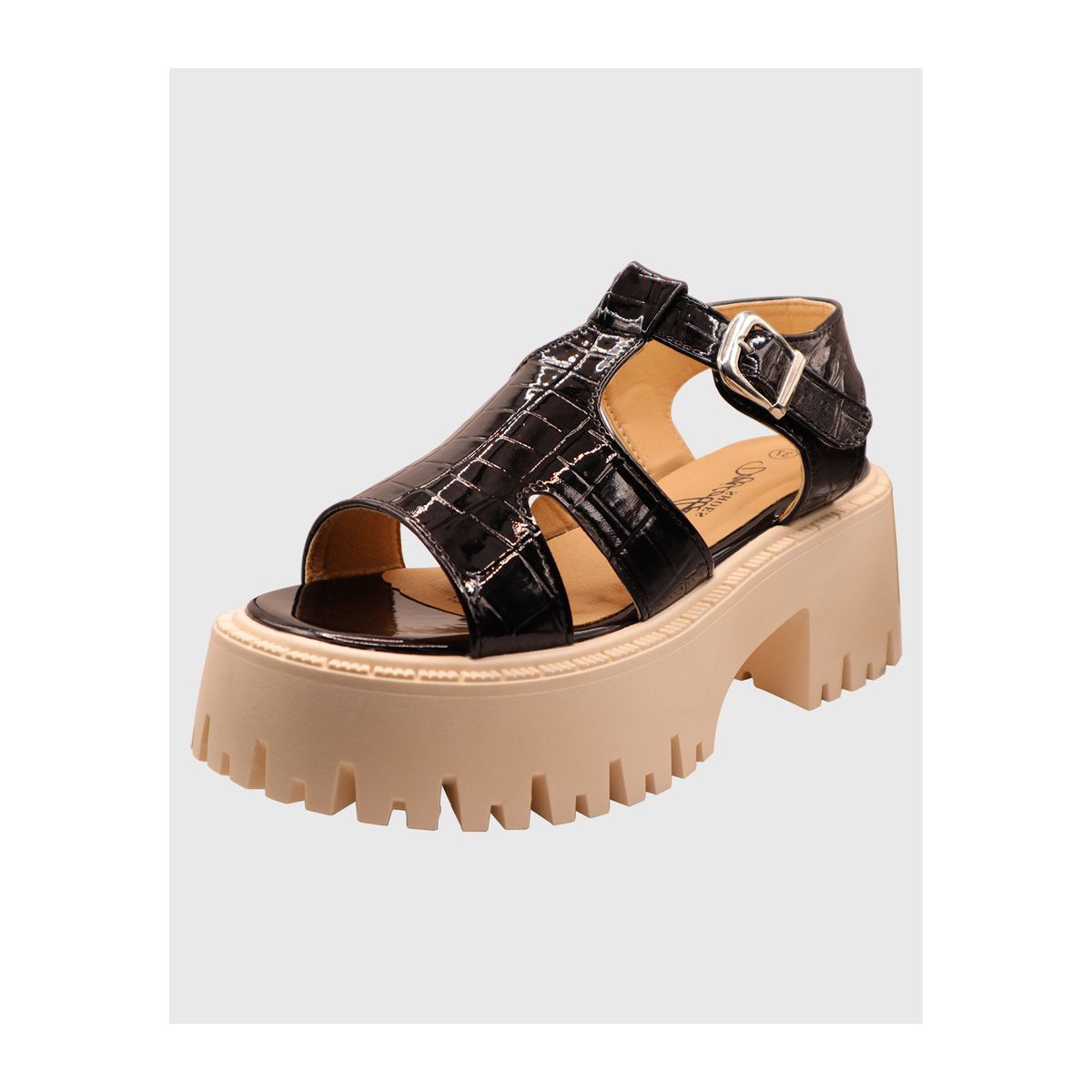 DINASTELLA - Sandalias de Mujer con Plataforma Hebilla de Charol NegroDanicolle