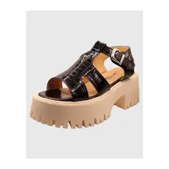DINASTELLA - Sandalias de Mujer con Plataforma Hebilla de Charol NegroDanicolle