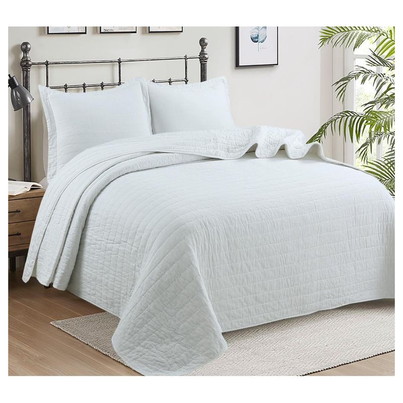 COMPRAPO - Cubrecama Quilt Algodón Súper King + 2 Fundas Color Blanco