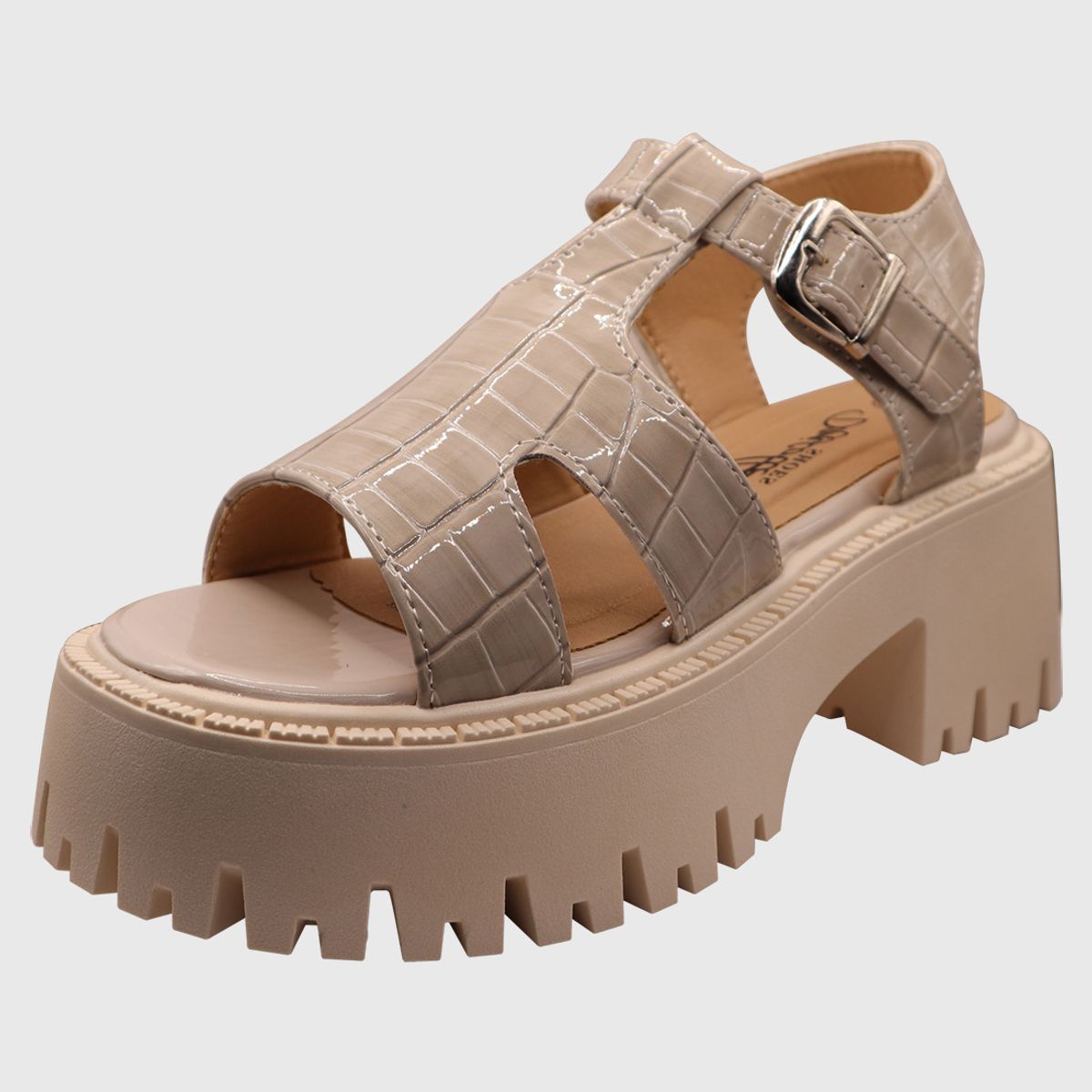 DINASTELLA - Sandalias de Mujer con Plataforma Hebilla de Charol Cafe Danicolle