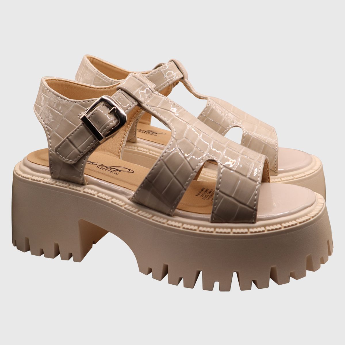 DINASTELLA - Sandalias de Mujer con Plataforma Hebilla de Charol Cafe Danicolle