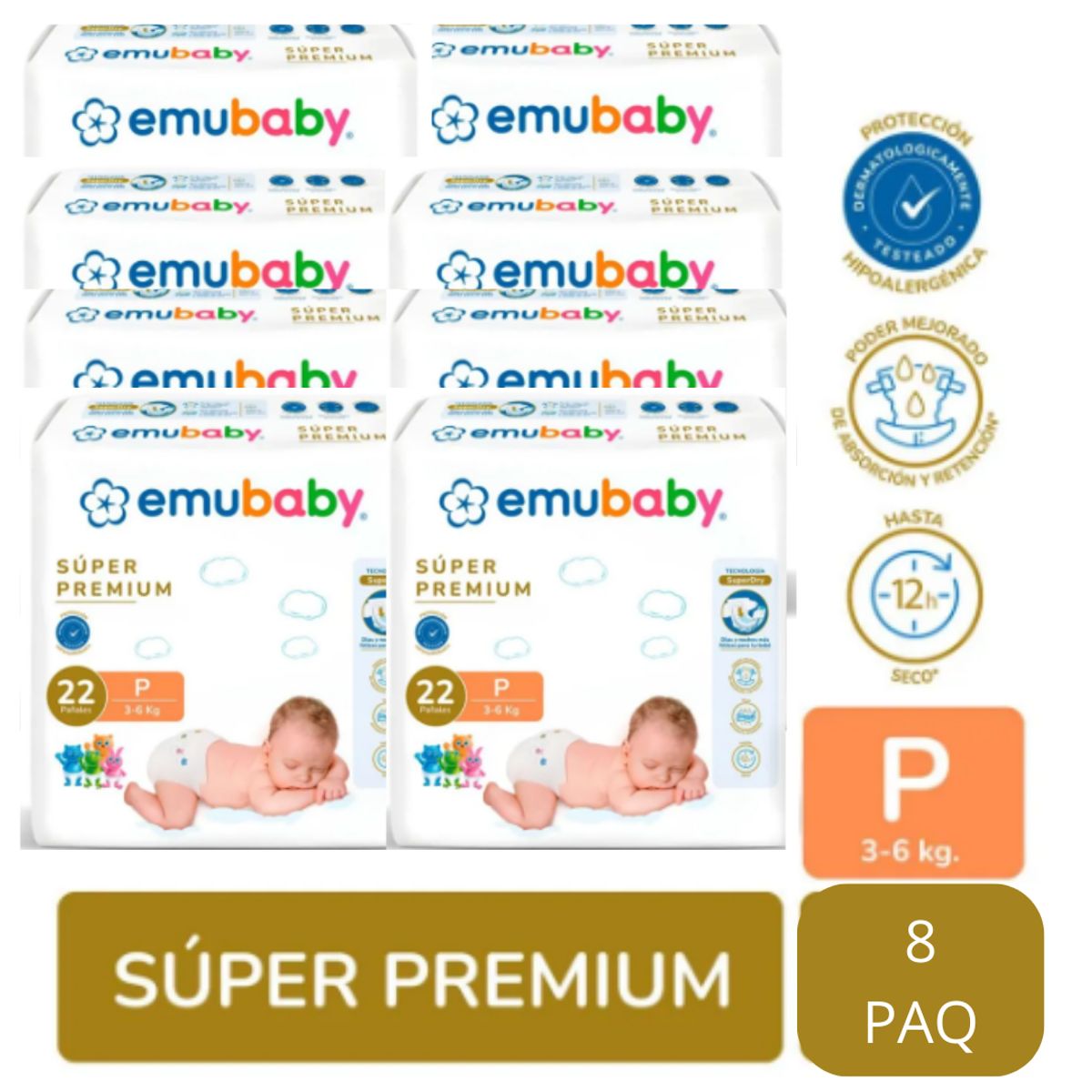 EMUBABY - Emubaby Premium P X8 Paquetes 176 pañales