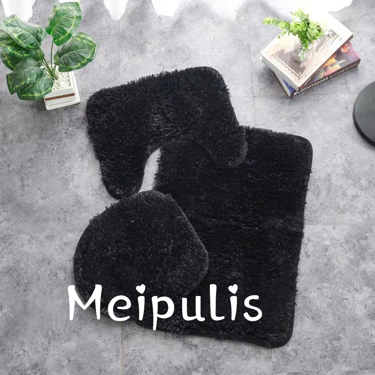 GENERICO - Juego de baño 3 piezas / Set de Baño Peludo Negro