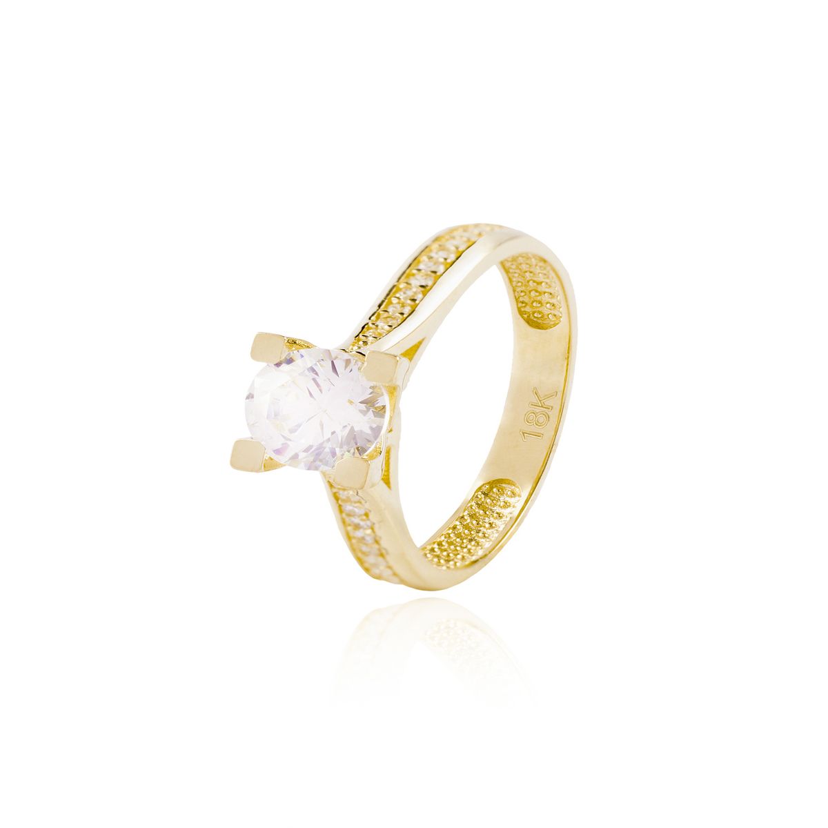 JB JOYAS BARON - Anillo Compromiso de Oro 18Kt Solitario 6mm Circón 1/2 cintillo