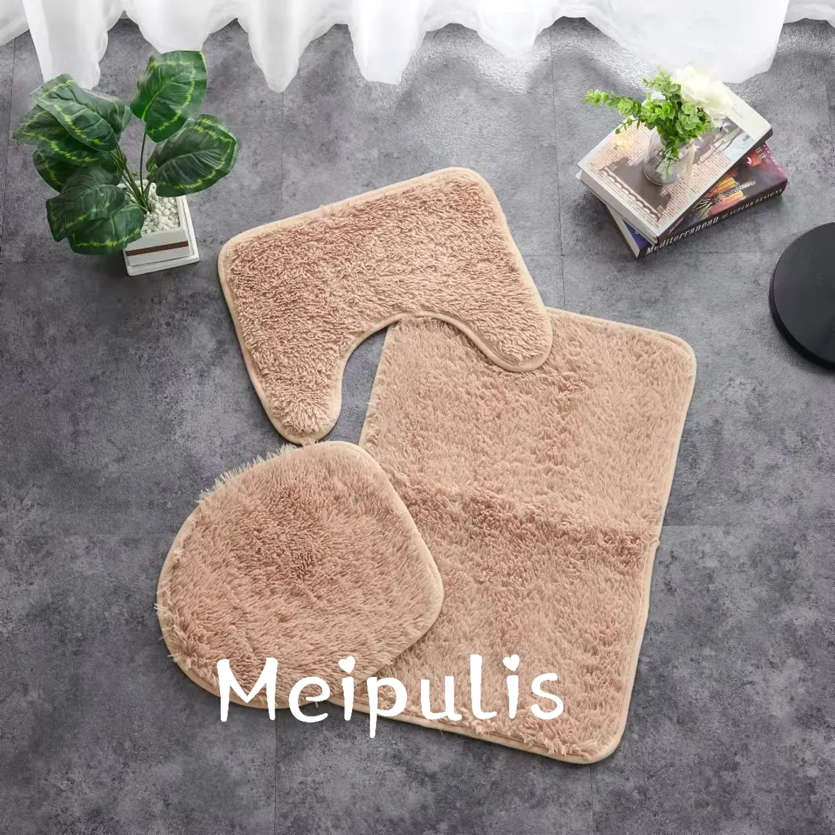 GENERICO - Juego de baño 3 piezas / Set de Baño Peludo Beige.